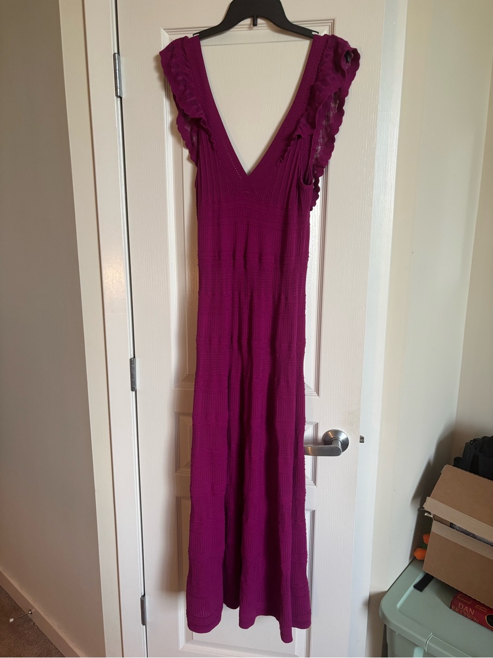 Sezane Fuchsia Crochet V-Neck Low Back Maxi Dress